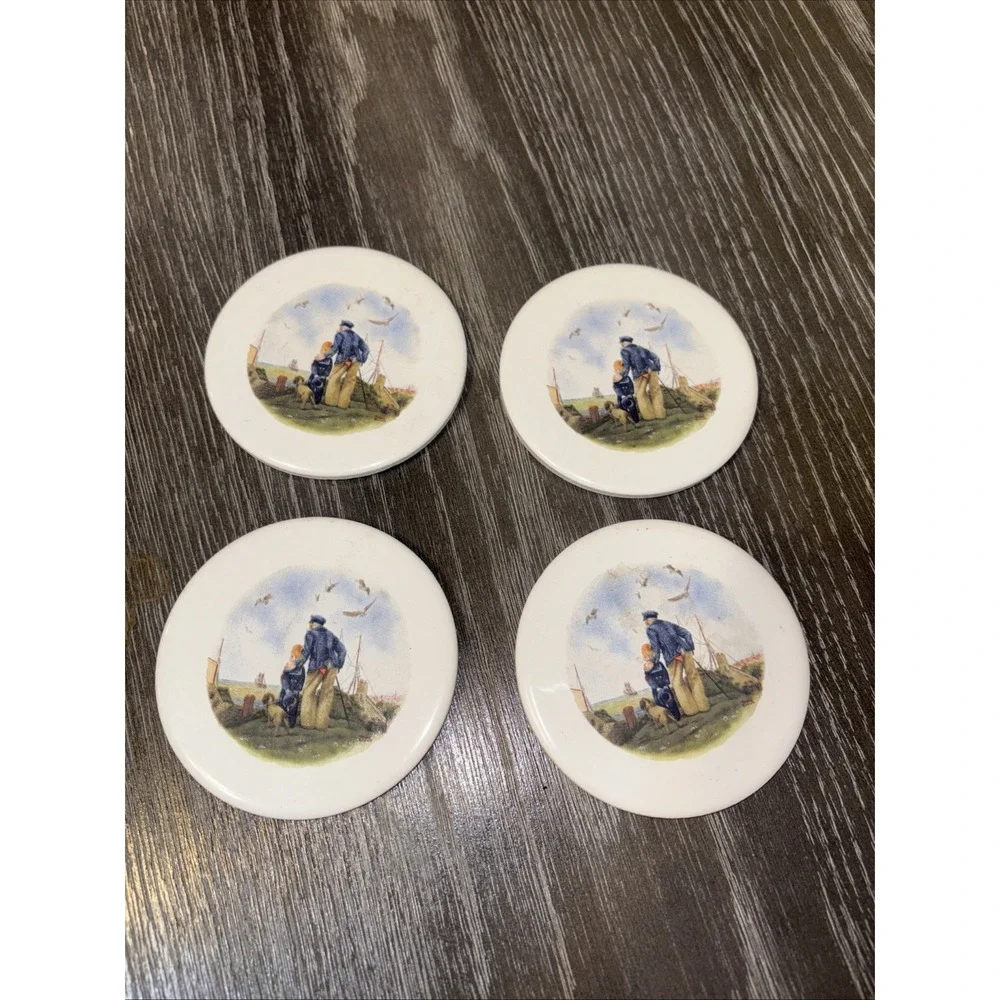 Vintage‎ Norman Rockwell Looking Out To Sea   Coasters  Set Of 4 Made In Japan